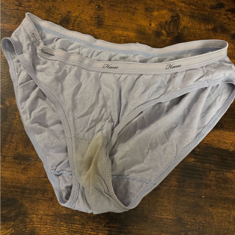 Hanes Size 7 Well Worn Light Blue Panties (see photos for condition)